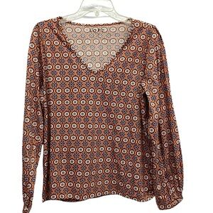 Loft Rust Mandala Print V-neck Popover NWT Blouse Misses size L